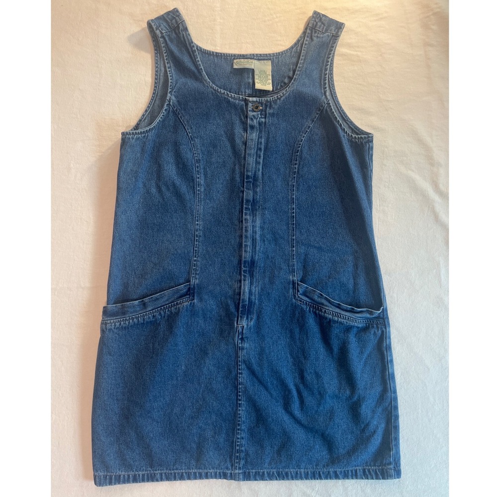 Vintage St Johns Bay Denim Jumper Dress Medium Wash Button Front Large